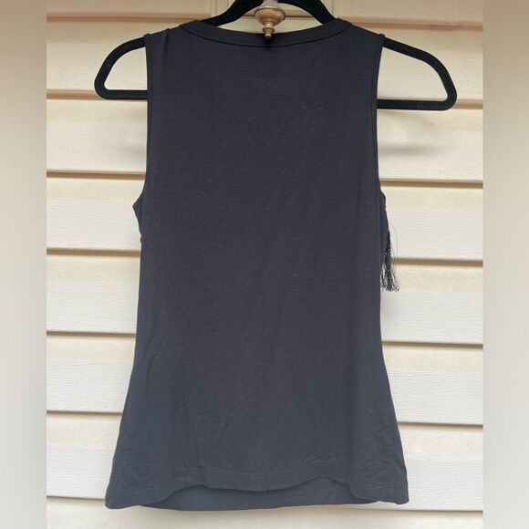 Armani exchange, black, sleeveless blouse, fringe across chest, round neck, XS - Picture 4 of 7